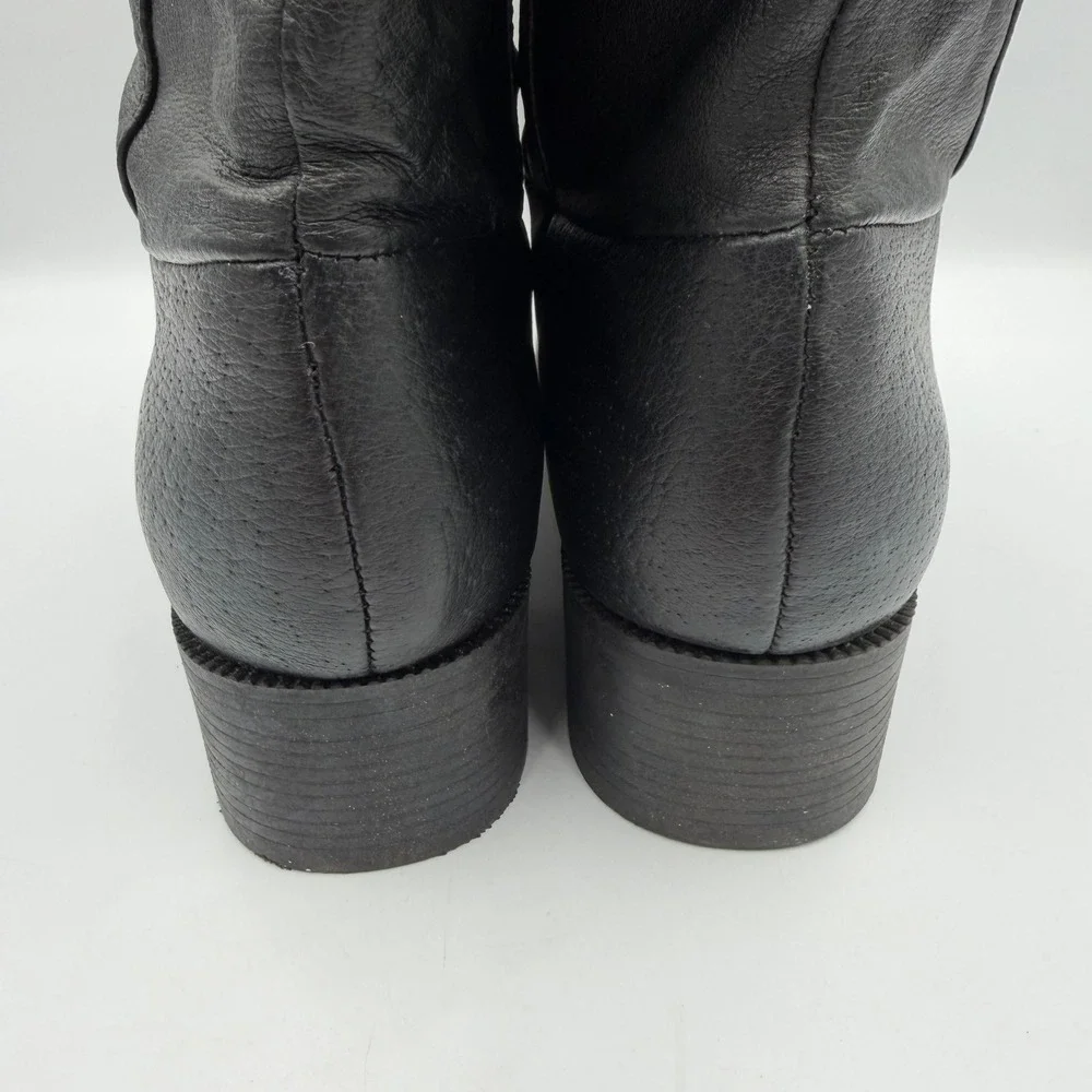 Basic Editions Womens Black Leather Slouchy Tall Boots Size 6 69910 Block Heel